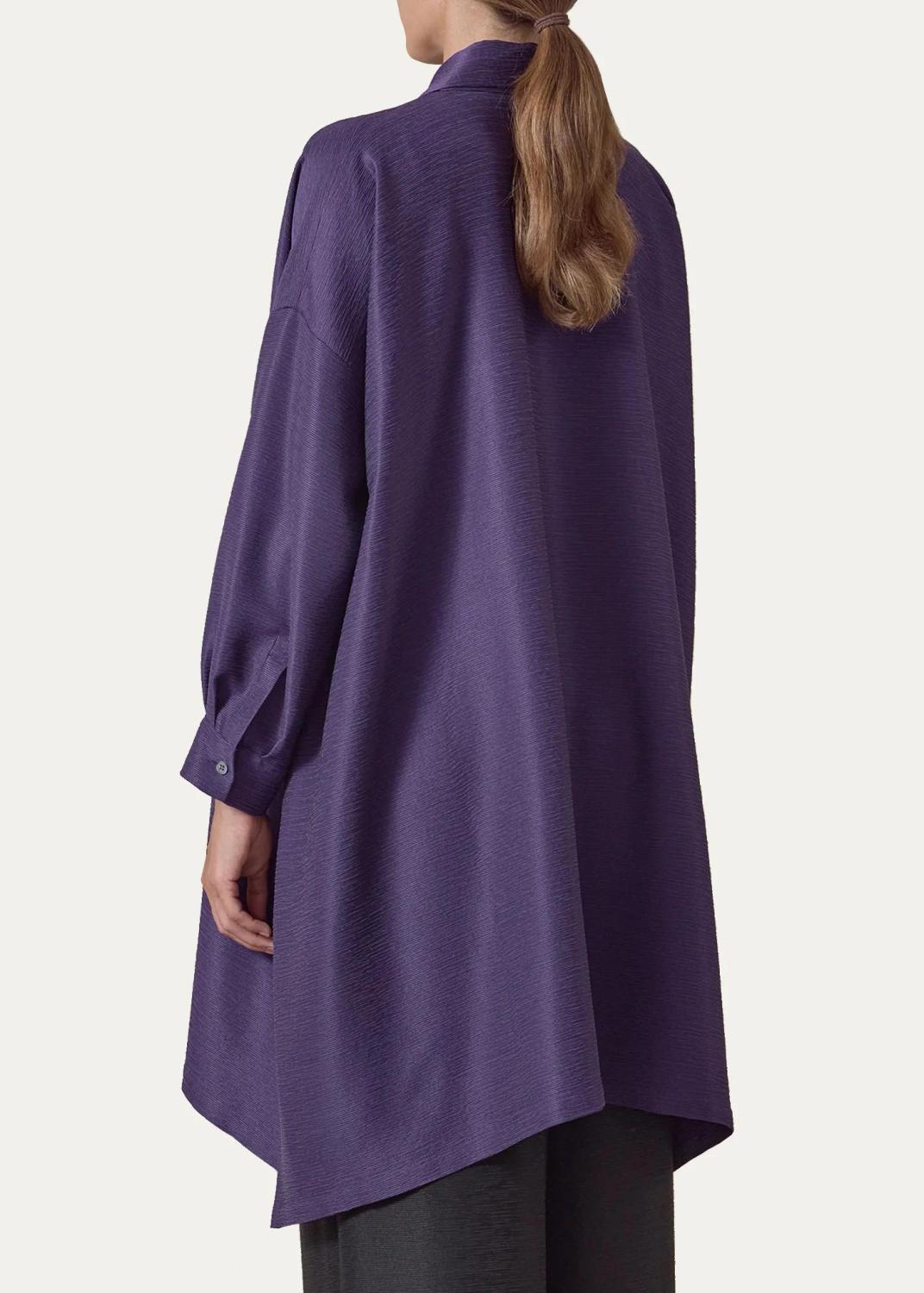 Eskandar Wide A-Line Shirt With Collar - Very Long Length With Slits | Thumbnail 3 Eskandar Wide A-Line Shirt With Collar - Very Long Length With Slits | Thumbnail 3