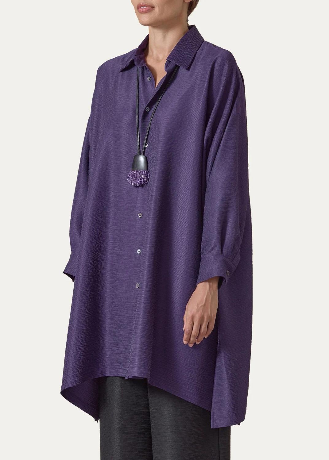 Eskandar Wide A-Line Shirt With Collar - Very Long Length With Slits | Thumbnail 4 Eskandar Wide A-Line Shirt With Collar - Very Long Length With Slits | Thumbnail 4