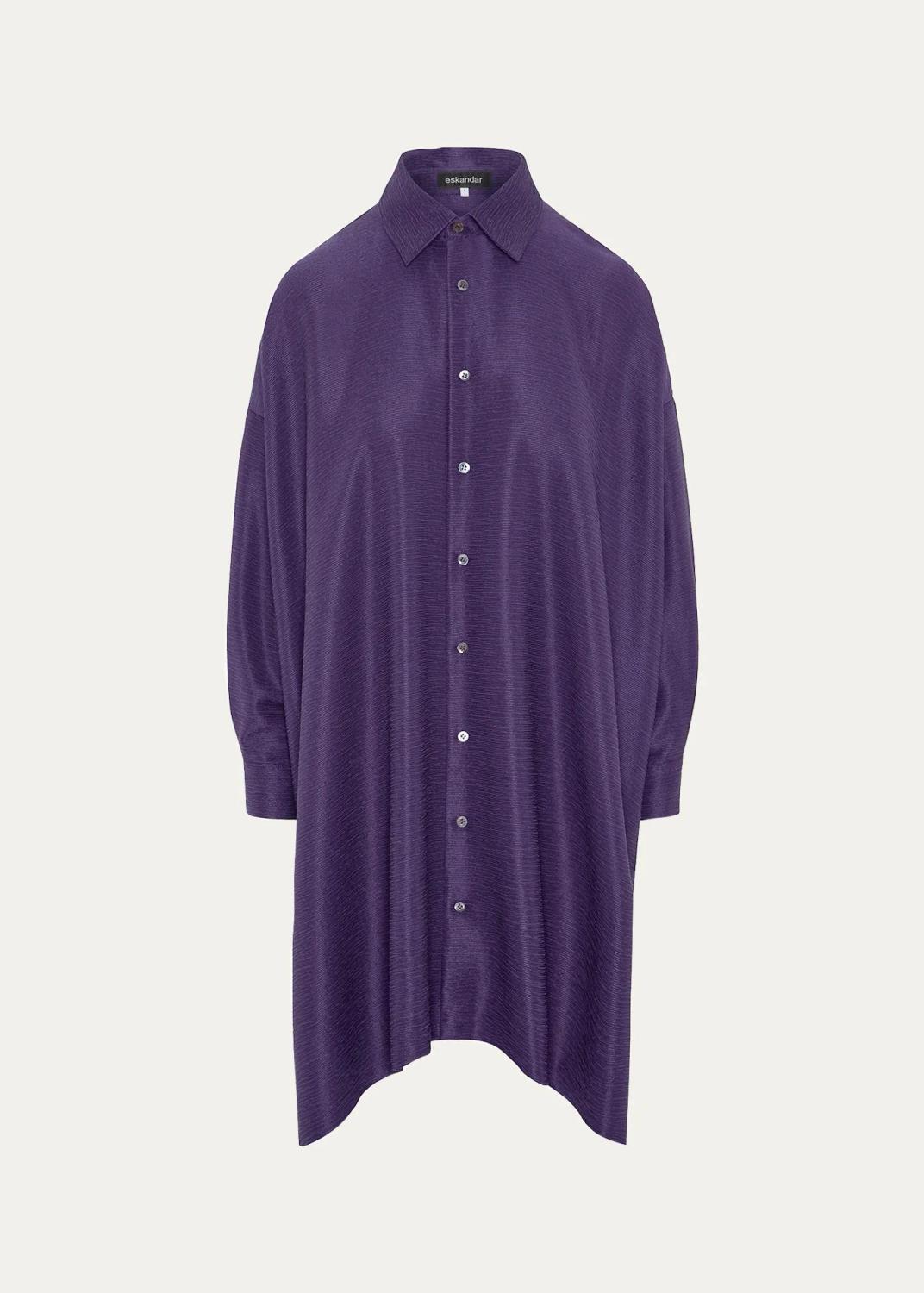 Wide A-Line Shirt With Collar - Very Long Length With Slits Wide A-Line Shirt With Collar - Very Long Length With Slits
