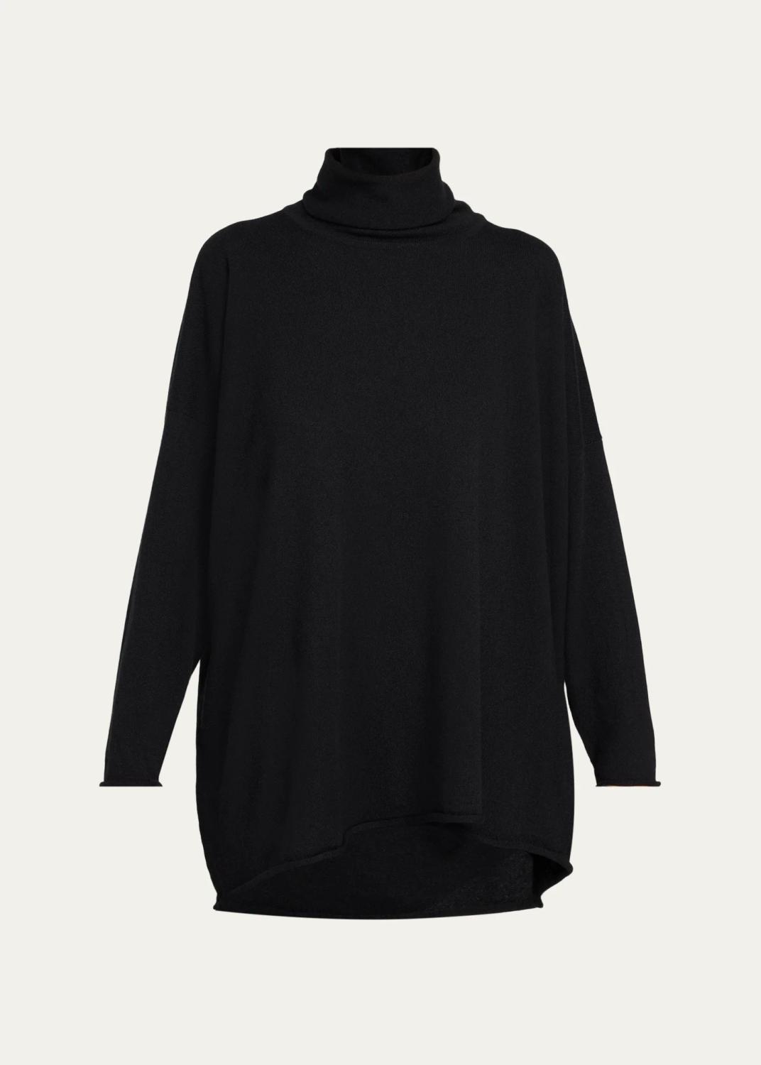 Cashmere A-Line Scrunch Neck Sweater - Long Length Cashmere A-Line Scrunch Neck Sweater - Long Length
