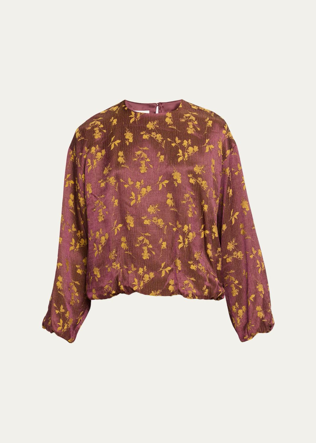 Long-Sleeve Floral Jacquard Balloon Top