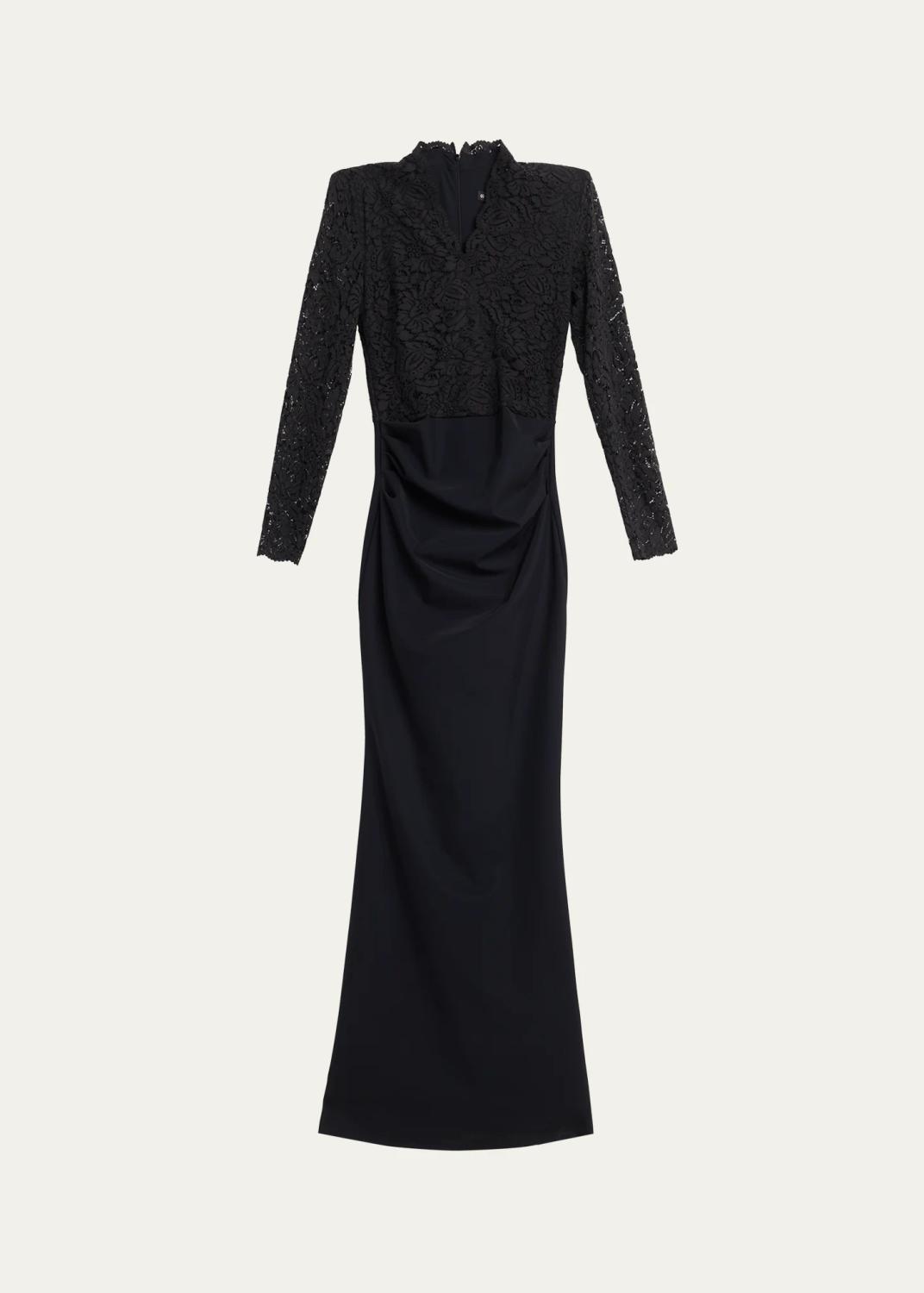 Chiara Boni La Petite Robe Tilia Lace Long-Sleeve Trumpet Gown