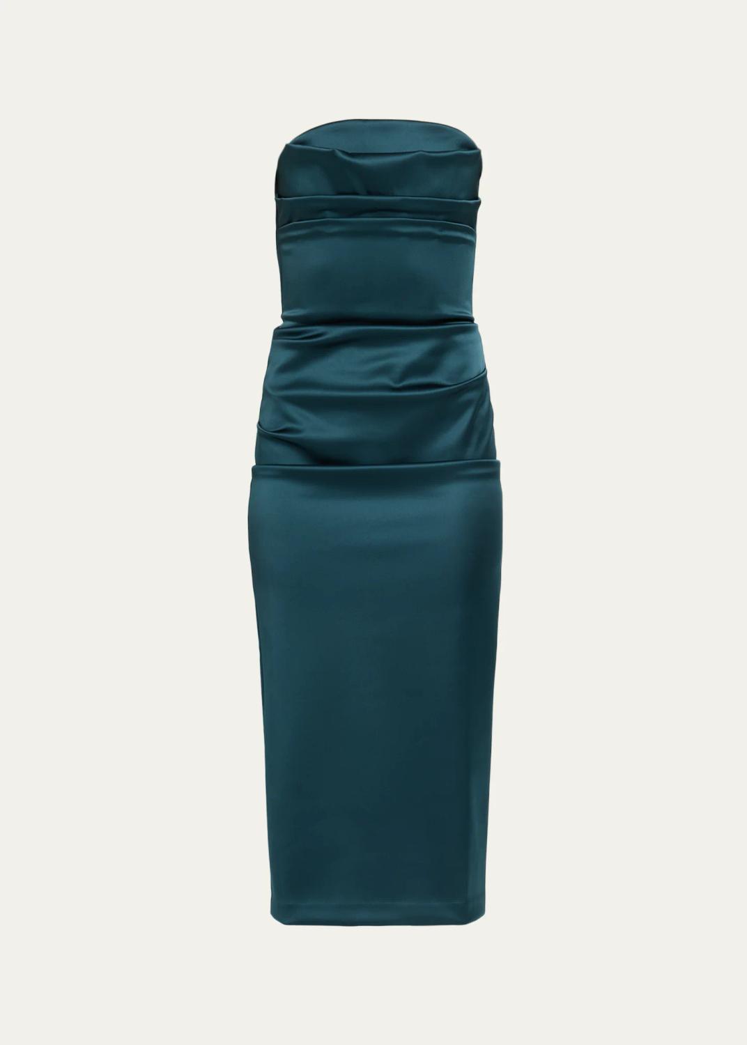 Chiara Boni La Petite Robe Voca Strapless Satin Bodycon Midi Dress