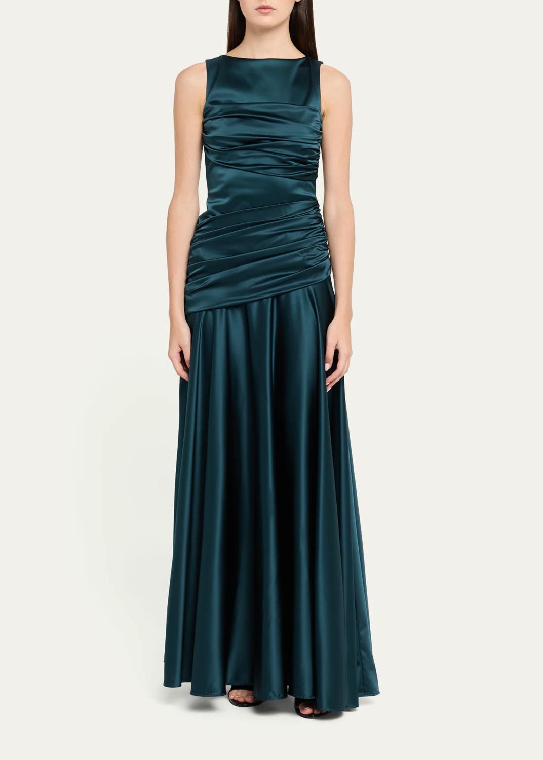 Chiara Boni La Petite Robe Raula Ruched Bateau-Neck Satin Gown | Thumbnail 2