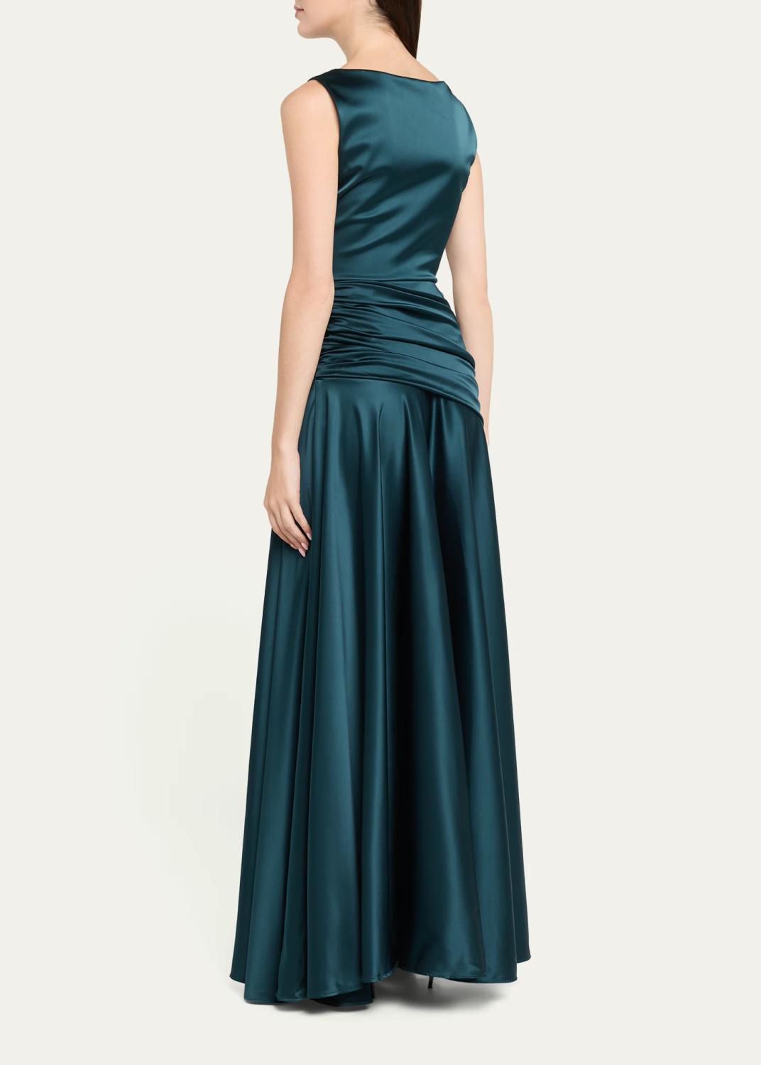 Chiara Boni La Petite Robe Raula Ruched Bateau-Neck Satin Gown | Thumbnail 3