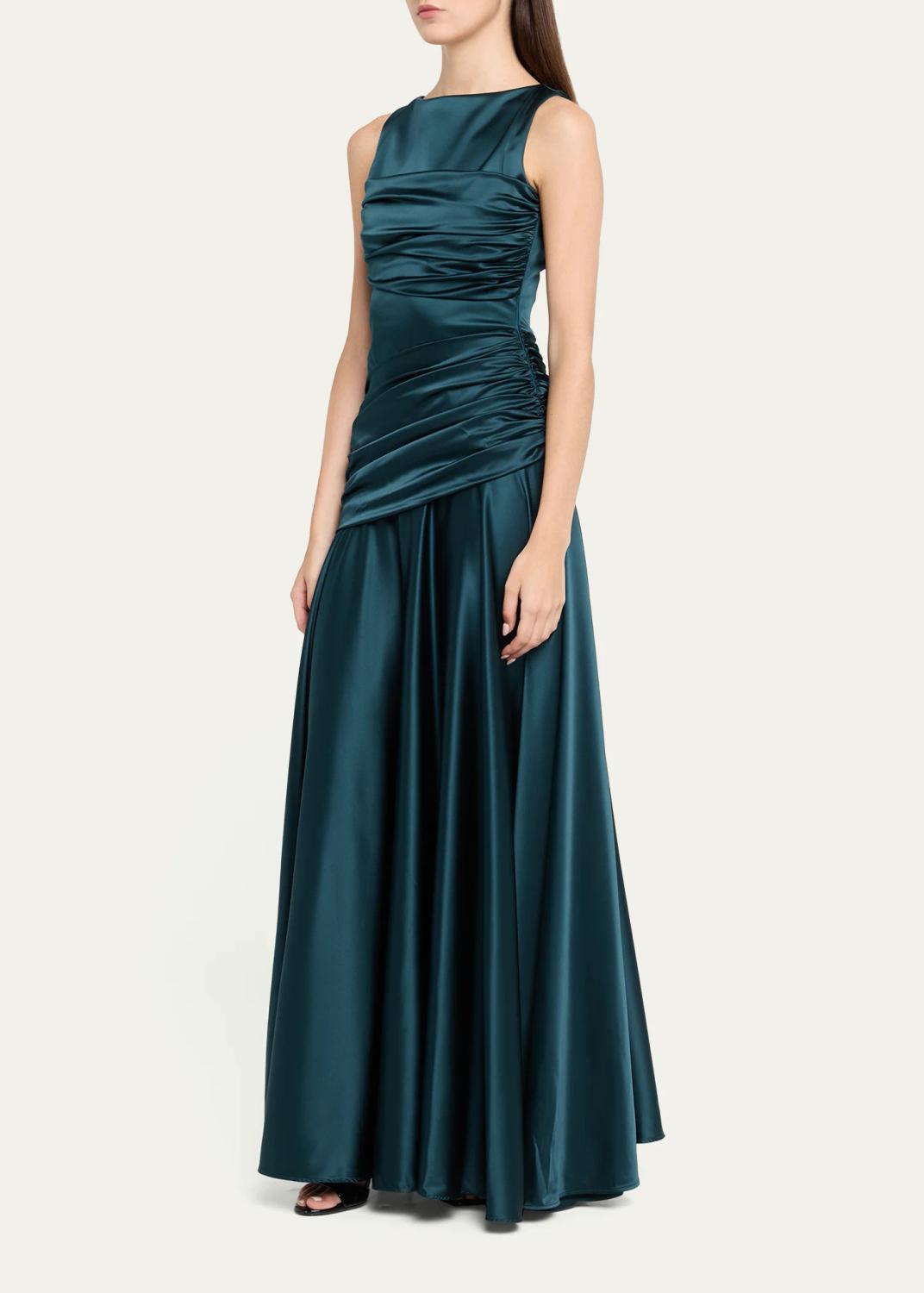 Chiara Boni La Petite Robe Raula Ruched Bateau-Neck Satin Gown | Thumbnail 4