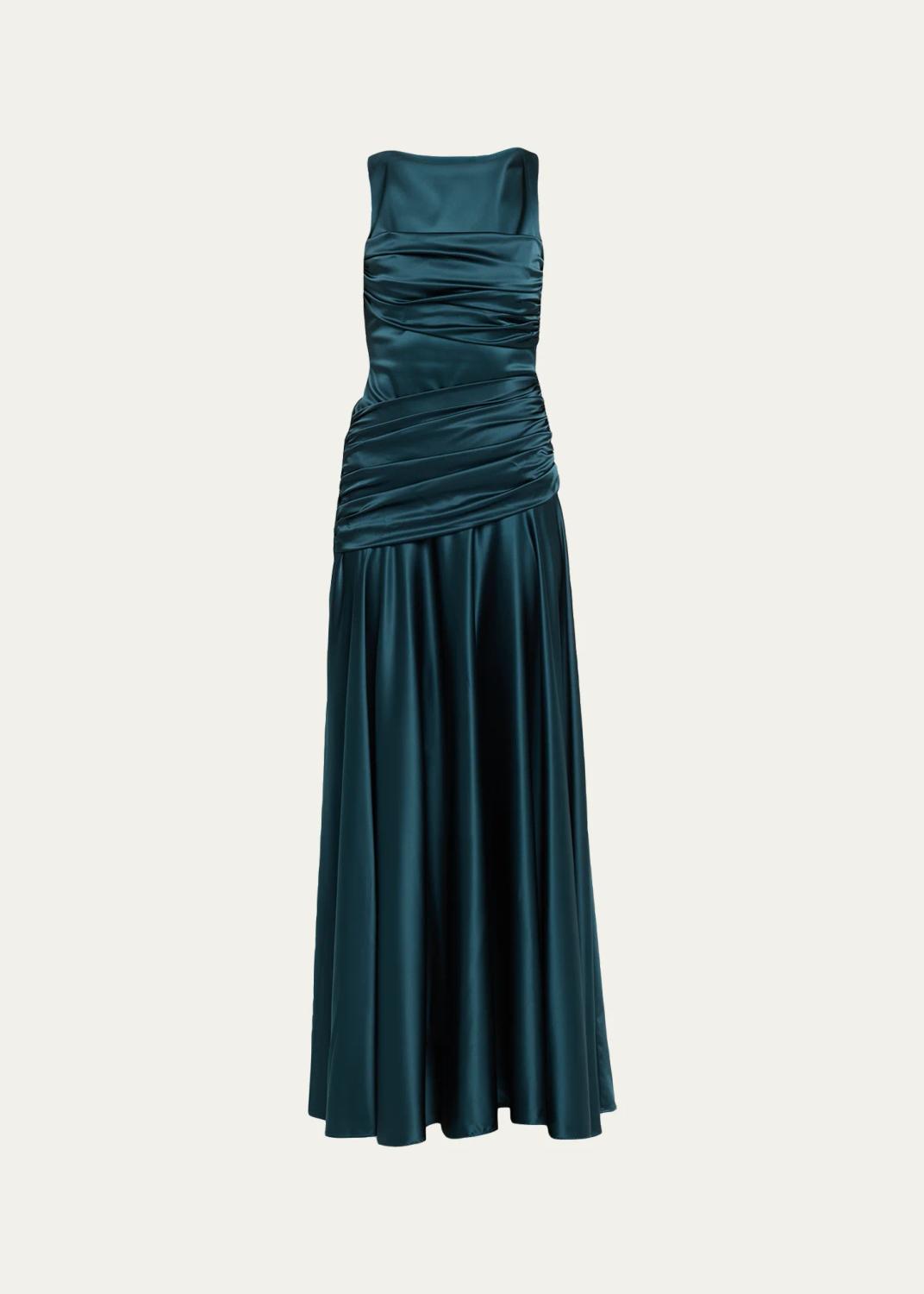 Chiara Boni La Petite Robe Raula Ruched Bateau-Neck Satin Gown