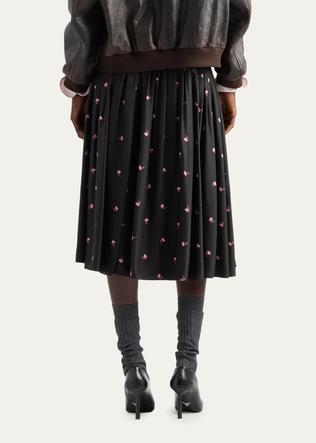 Prada Floral Silk-Blend A-Line Midi Skirt | Thumbnail 3 Prada Floral Silk-Blend A-Line Midi Skirt | Thumbnail 3