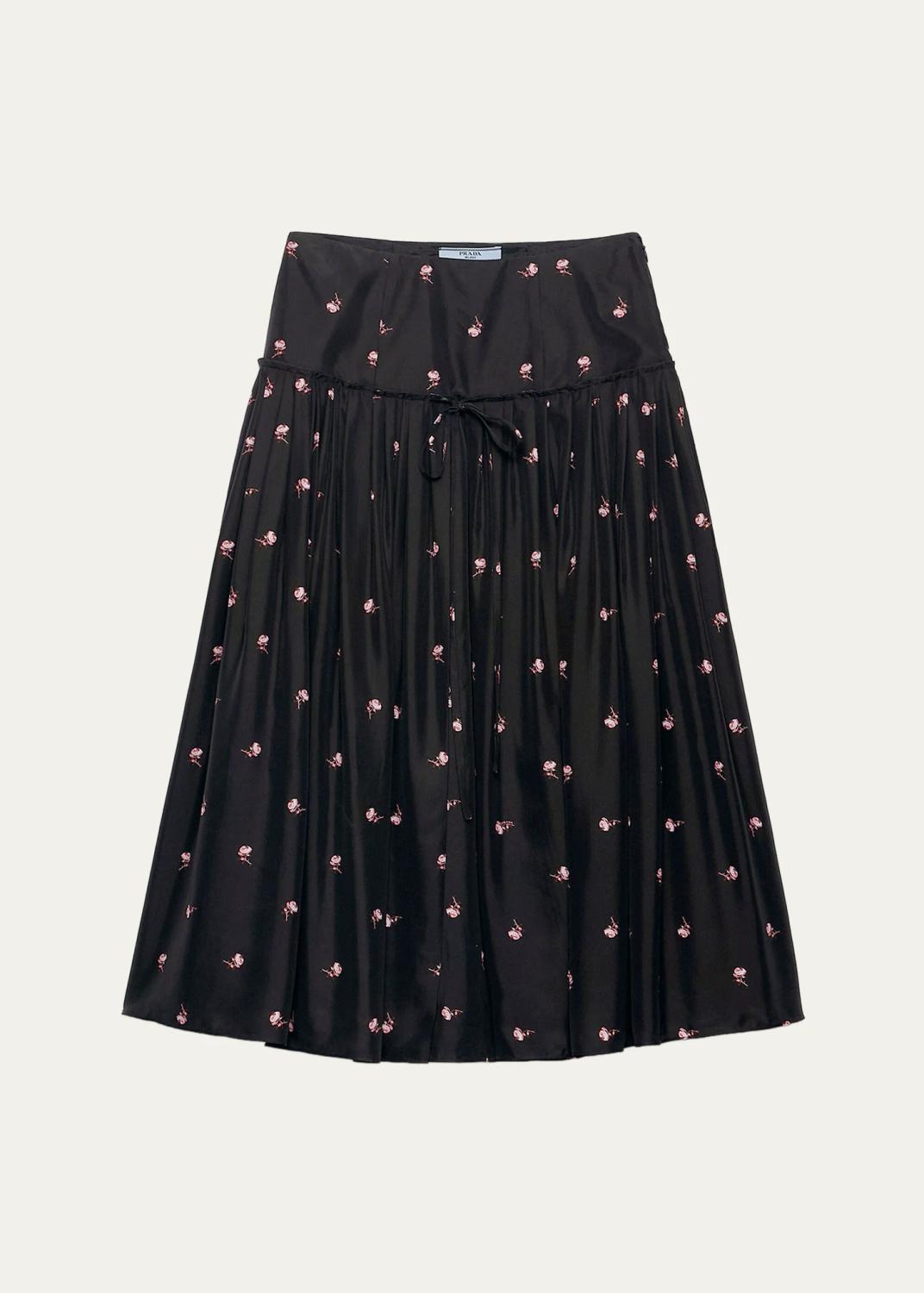 Prada Floral Silk-Blend A-Line Midi Skirt