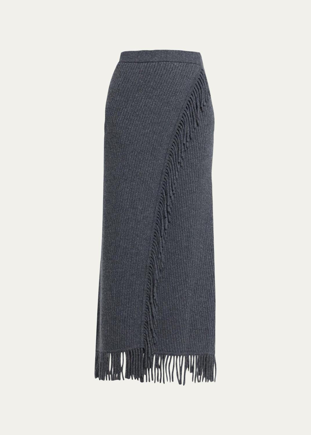 Casey Ribbed Fringe-Trim Midi Skirt Casey Ribbed Fringe-Trim Midi Skirt