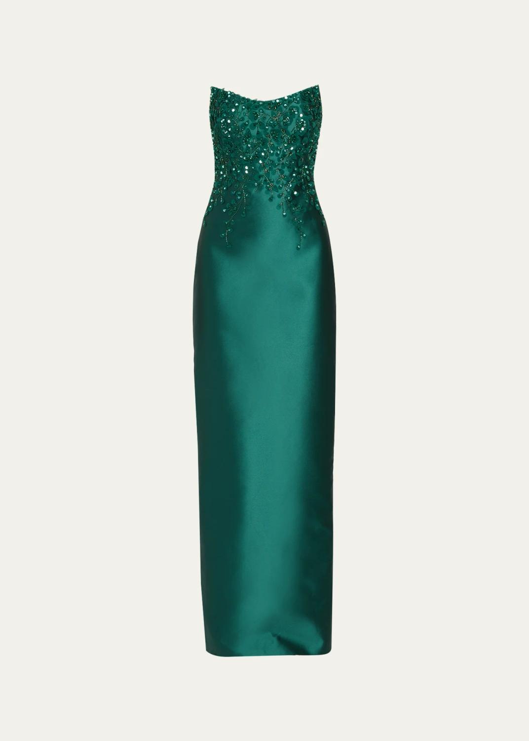 Beaded Strapless Silk Column Gown