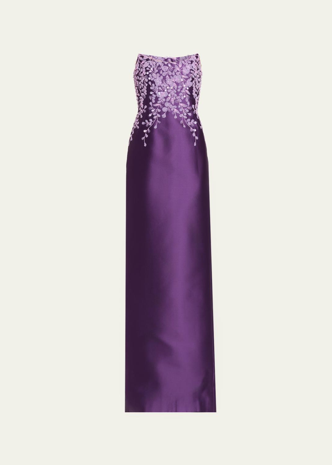 Beaded Strapless Silk Column Gown