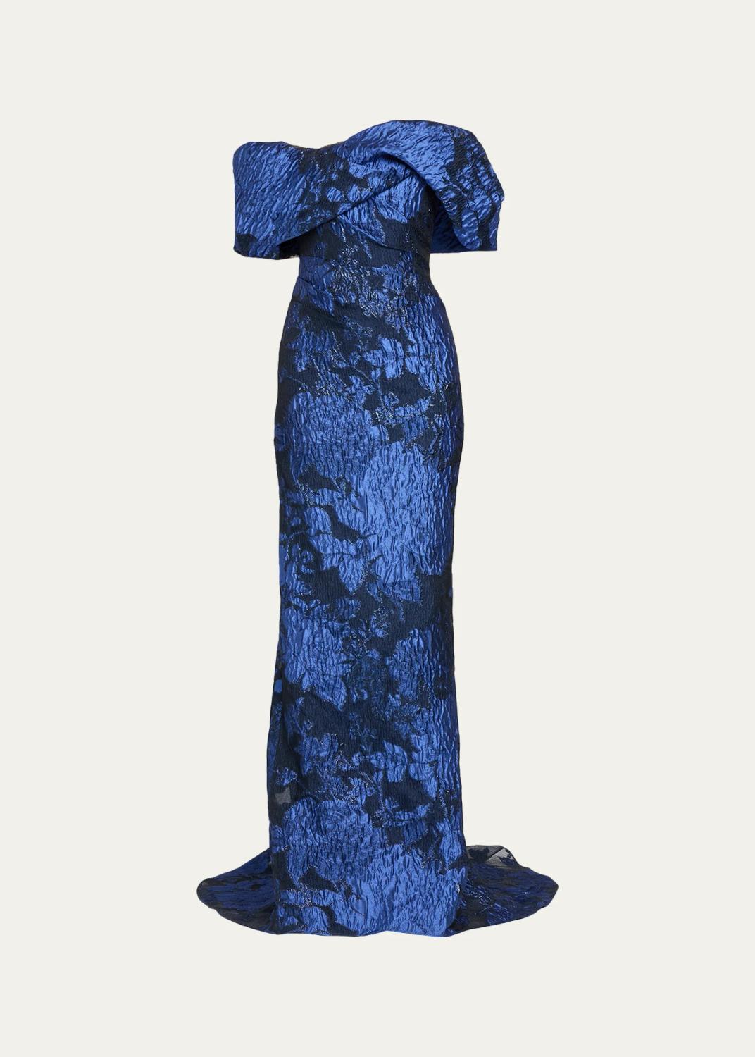 Fil Coupe Off-The-Shoulder Fishtail Train Gown