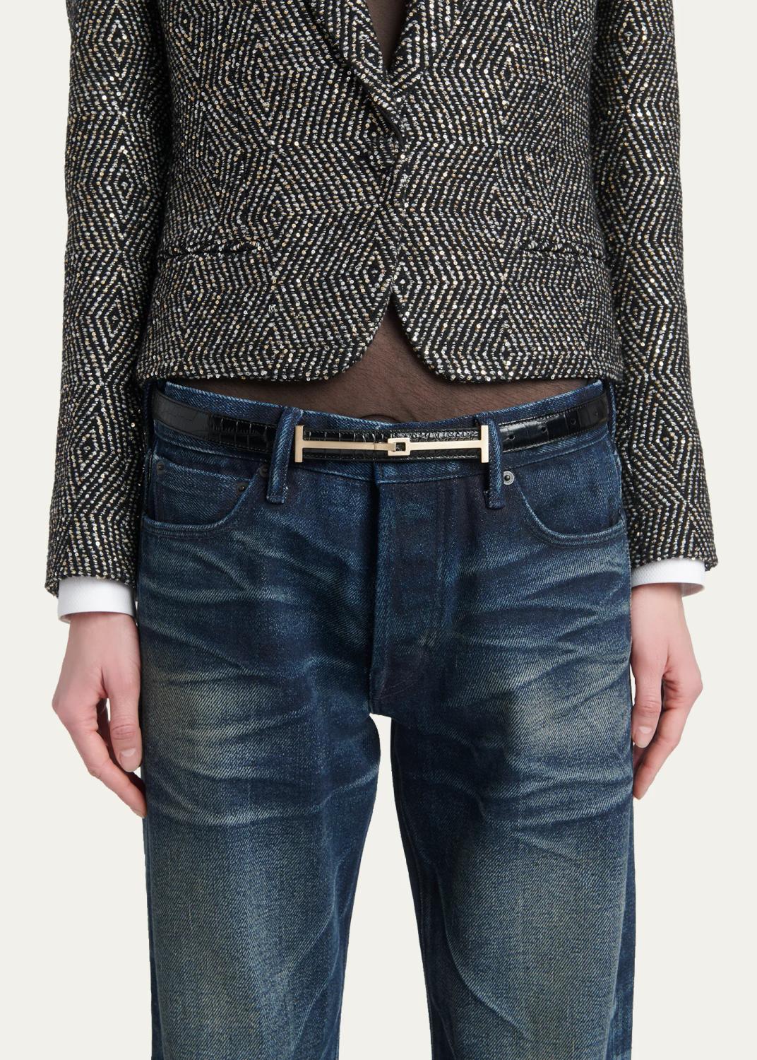 Tom Ford Double T Crocodile-Embossed Leather Belt | Thumbnail 2