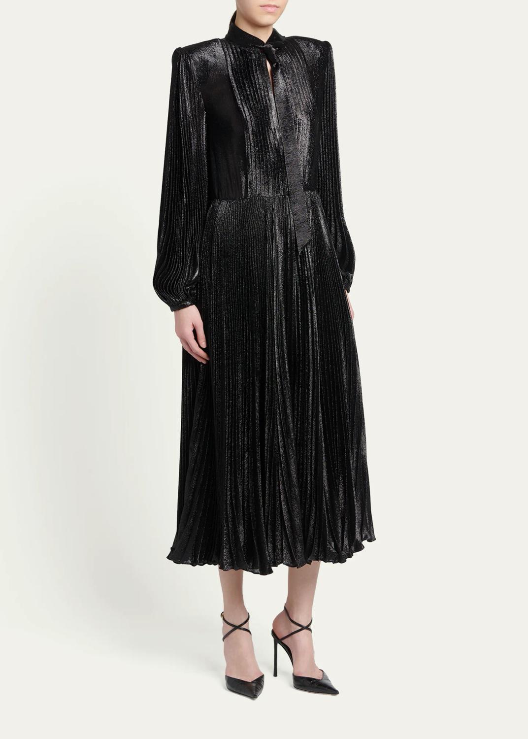 Tom Ford Soleil Metallic Silk Charmeuse Plisse Neck-Tie Midi Dress | Thumbnail 4 Tom Ford Soleil Metallic Silk Charmeuse Plisse Neck-Tie Midi Dress | Thumbnail 4