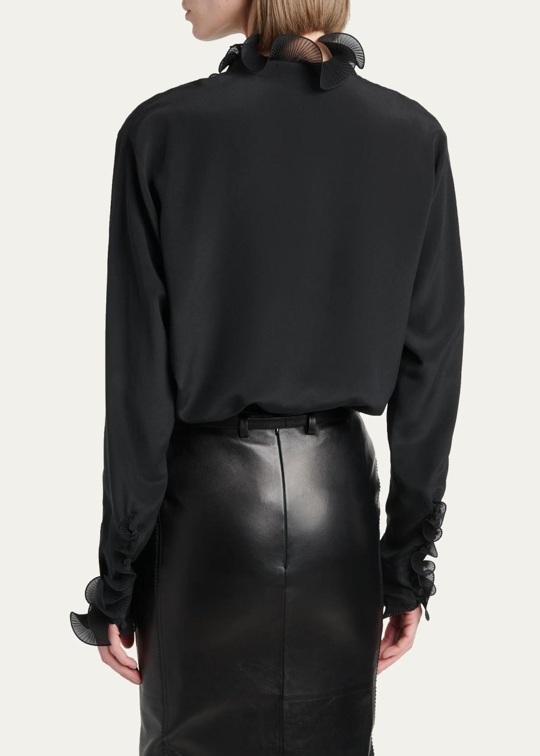 Tom Ford Silk Crepe De Chine Ruffle Plunging-Neck Blouse | Thumbnail 3 Tom Ford Silk Crepe De Chine Ruffle Plunging-Neck Blouse | Thumbnail 3