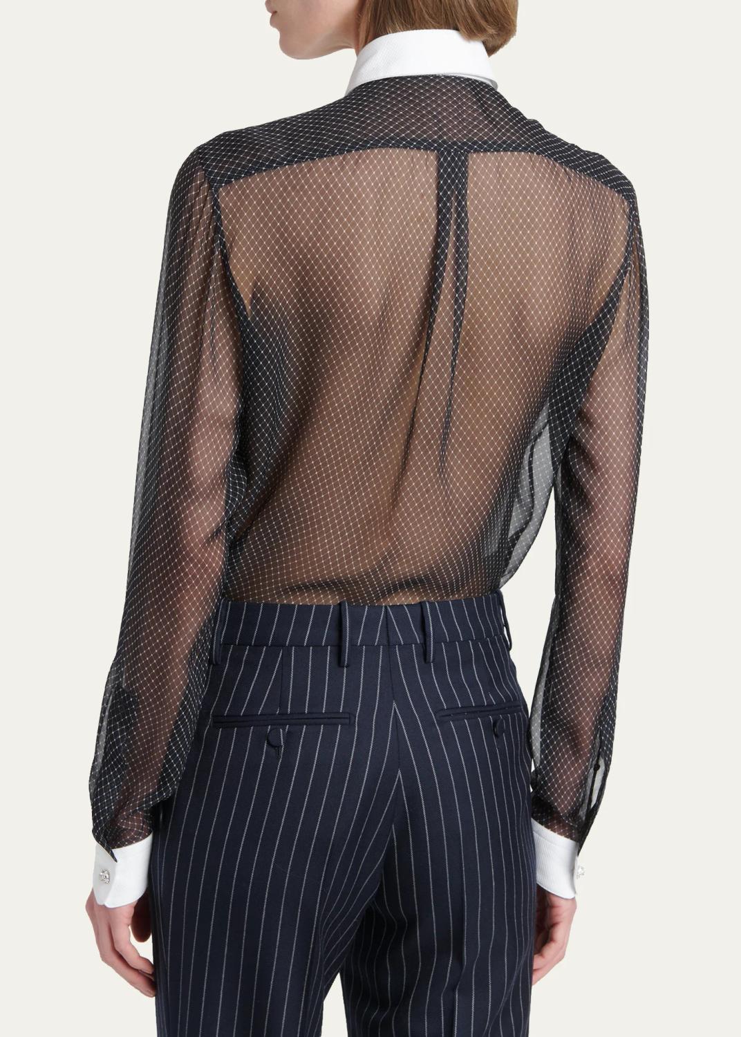 Tom Ford Net-Print Losange Silk Chiffon Button-Down Shirt | Thumbnail 3 Tom Ford Net-Print Losange Silk Chiffon Button-Down Shirt | Thumbnail 3
