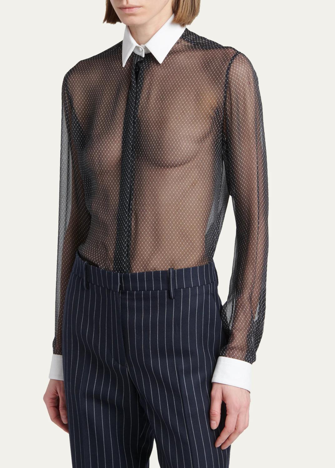 Tom Ford Net-Print Losange Silk Chiffon Button-Down Shirt | Thumbnail 4 Tom Ford Net-Print Losange Silk Chiffon Button-Down Shirt | Thumbnail 4
