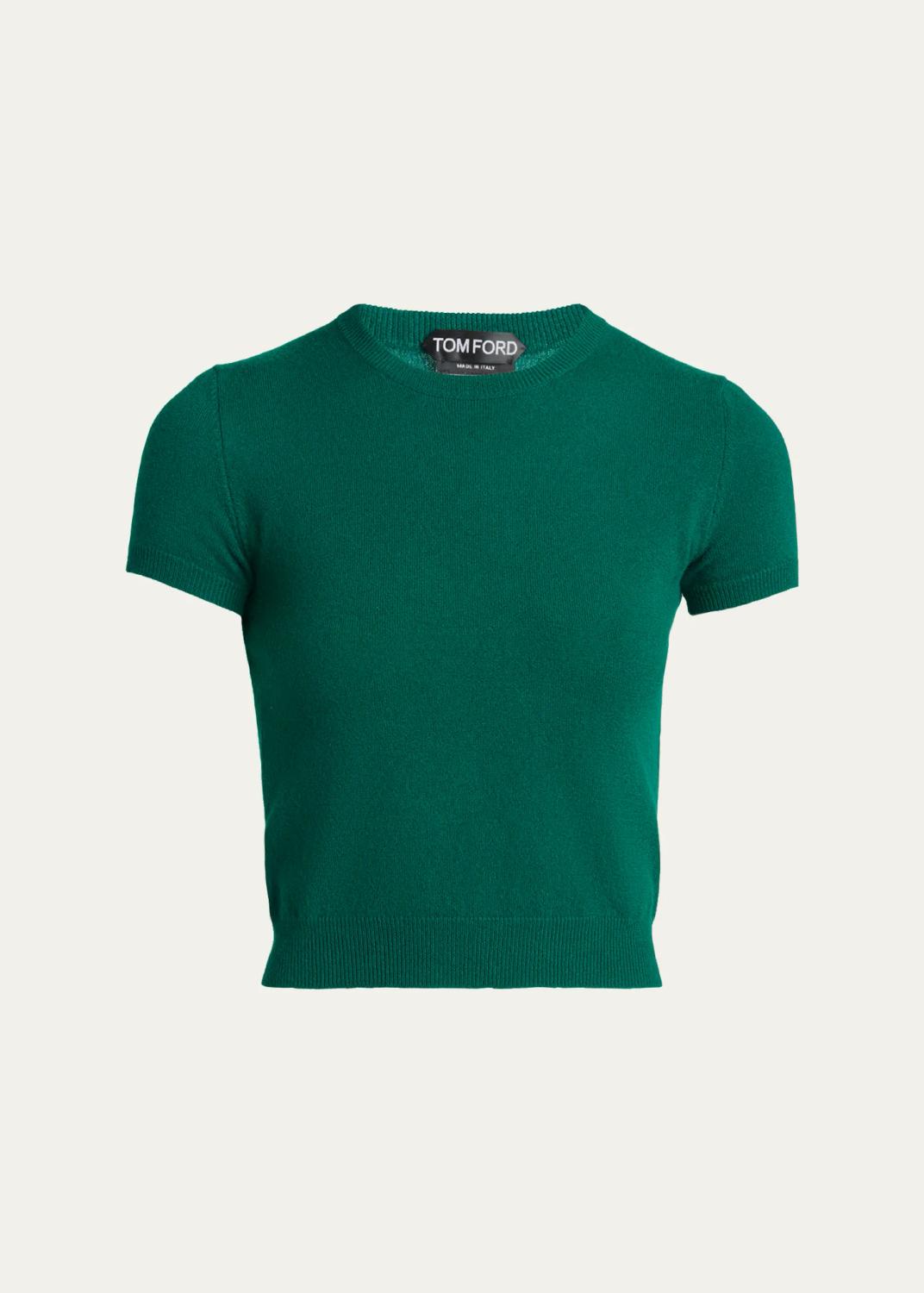 Vintage Washed Cashmere Short-Sleeve Crop Sweater