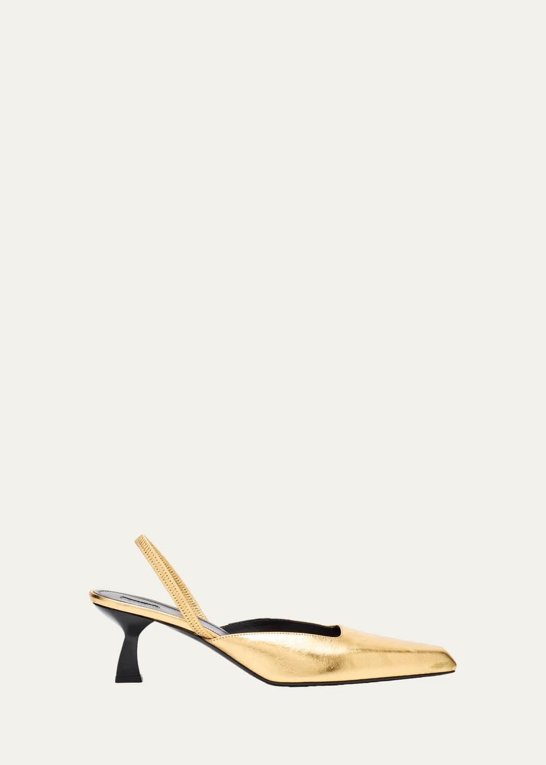 55mm Metallic Leather Slingback Pumps
