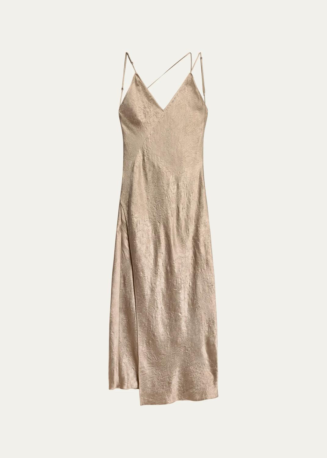 Crinkled-Effect Midi Slipdress