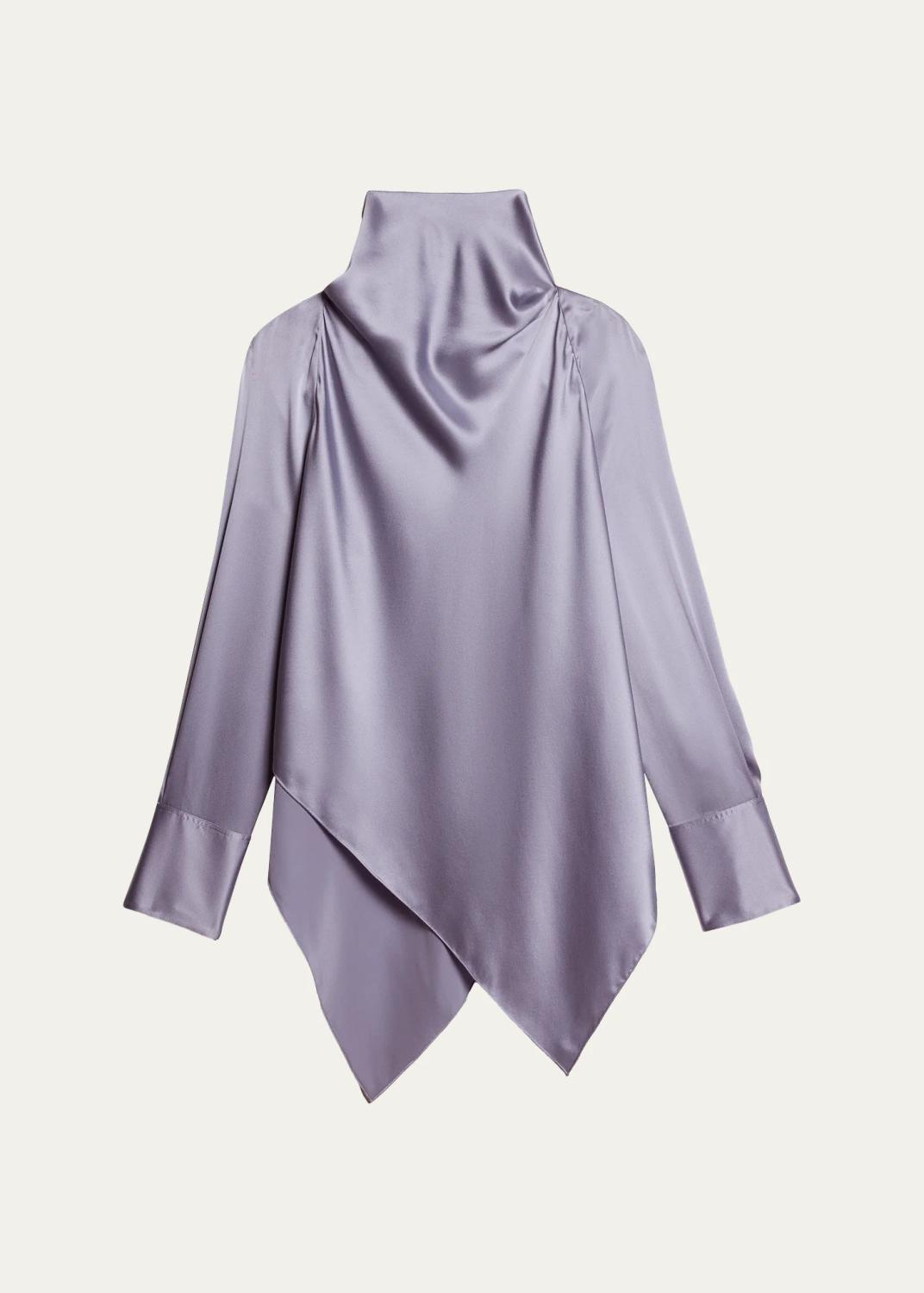 Silk Long-Sleeve Tieneck Top