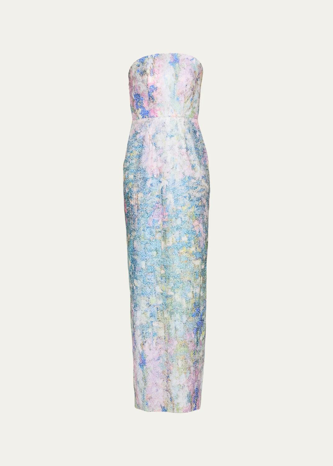 Strapless Printed Sequin Column Gown