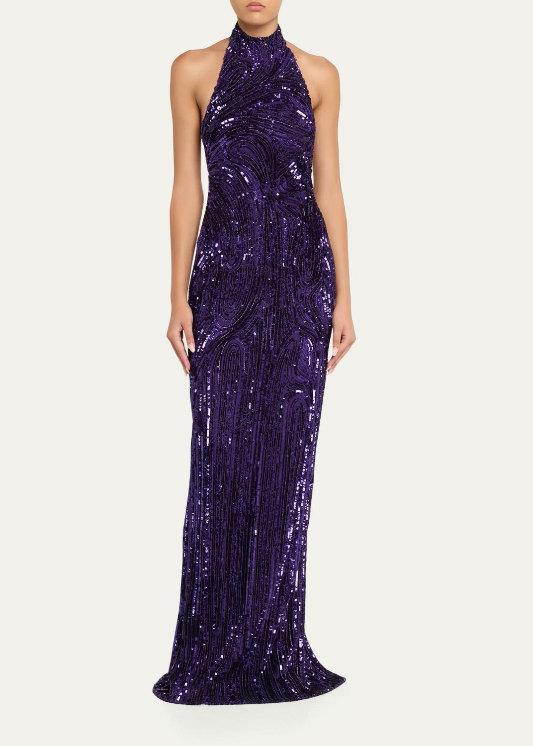 PAMELLA ROLAND Wave Beaded Halter Column Gown | Thumbnail 2 PAMELLA ROLAND Wave Beaded Halter Column Gown | Thumbnail 2