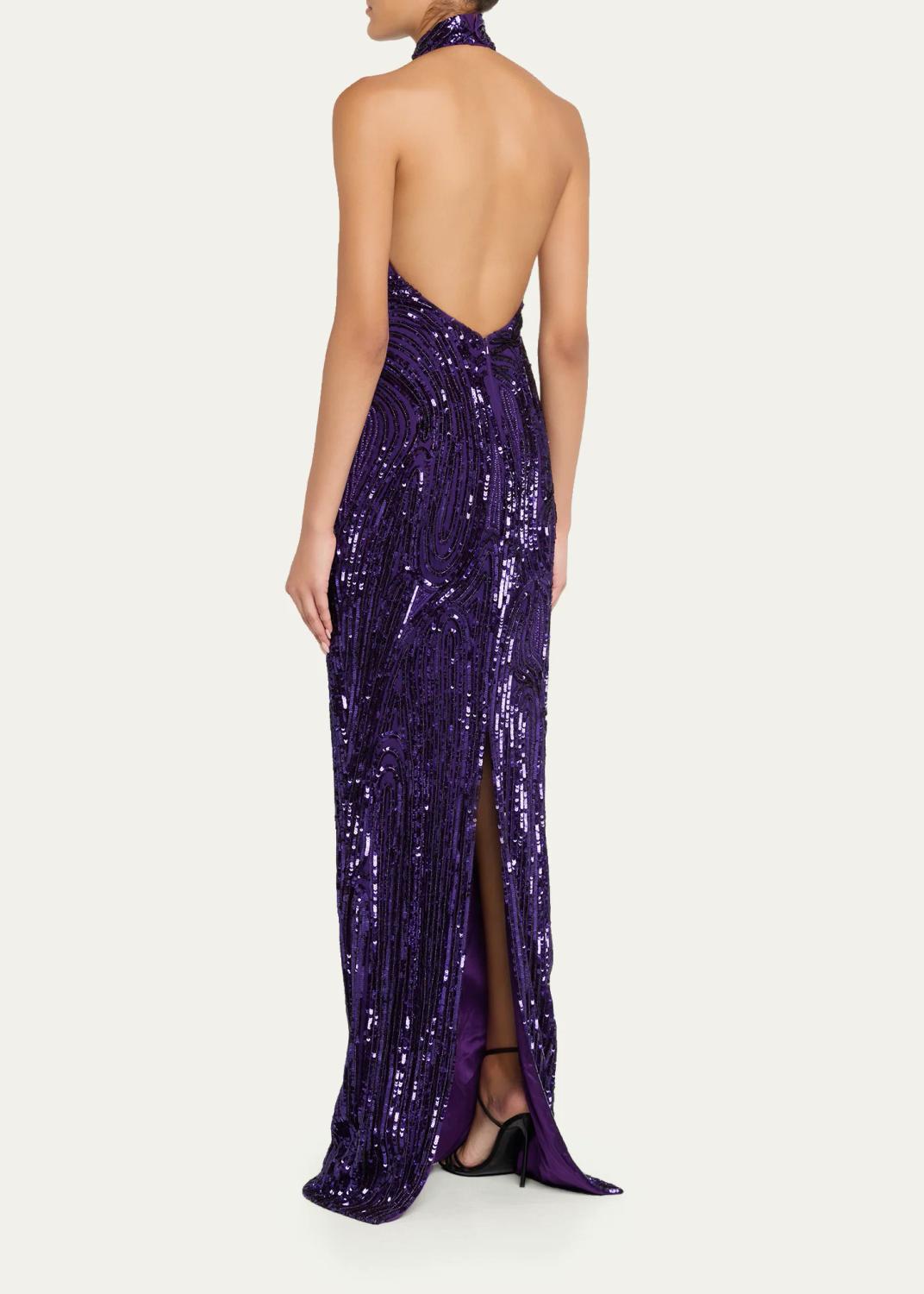PAMELLA ROLAND Wave Beaded Halter Column Gown | Thumbnail 3 PAMELLA ROLAND Wave Beaded Halter Column Gown | Thumbnail 3