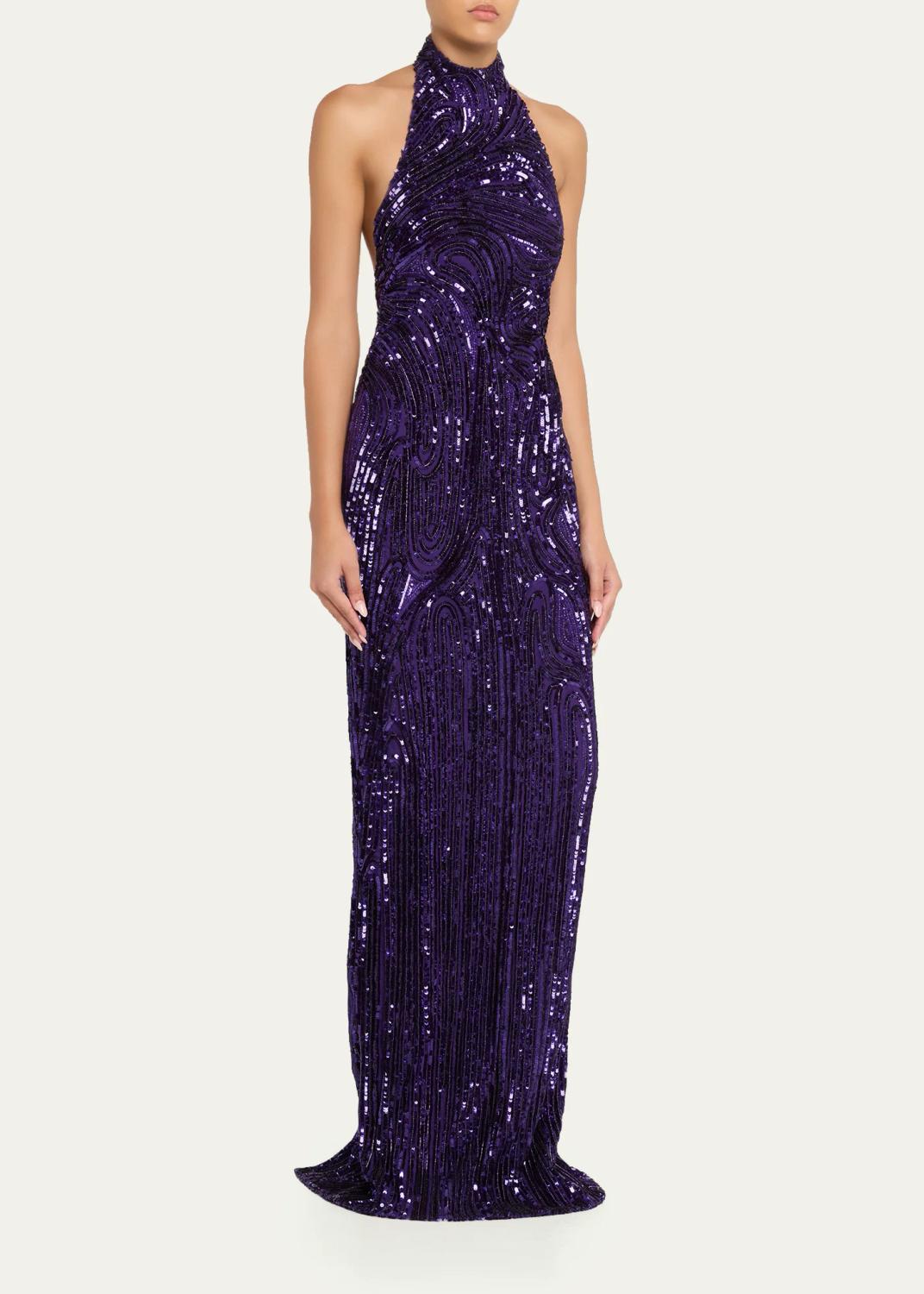 PAMELLA ROLAND Wave Beaded Halter Column Gown | Thumbnail 4 PAMELLA ROLAND Wave Beaded Halter Column Gown | Thumbnail 4