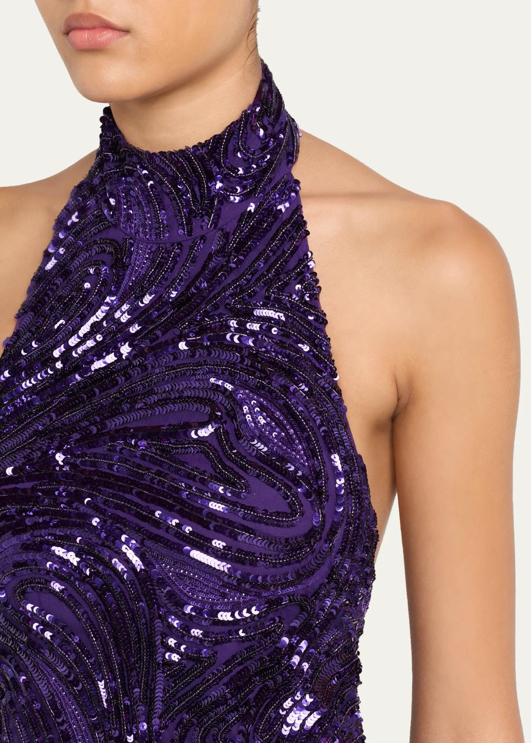 PAMELLA ROLAND Wave Beaded Halter Column Gown | Thumbnail 5 PAMELLA ROLAND Wave Beaded Halter Column Gown | Thumbnail 5