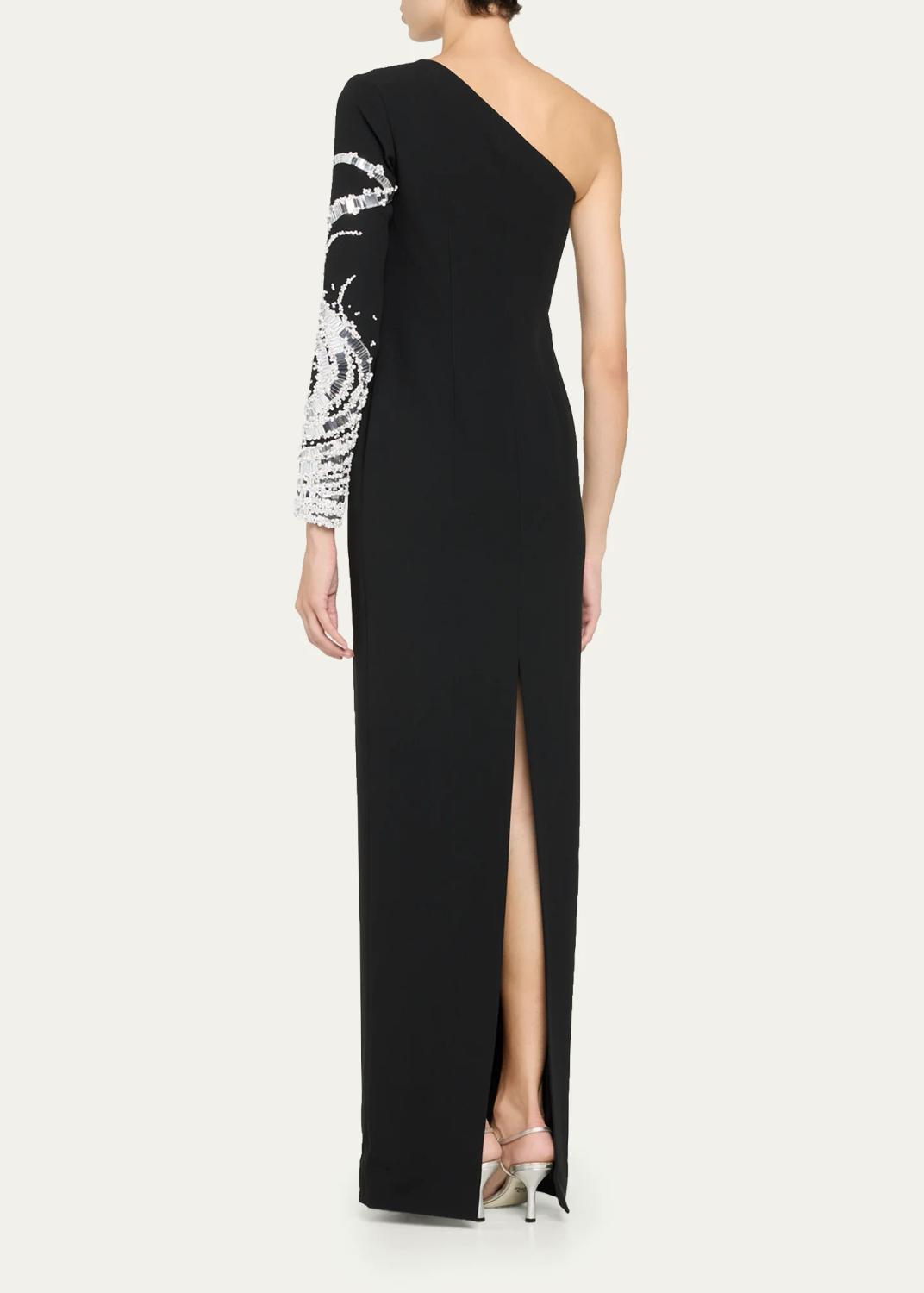 PAMELLA ROLAND One-Shoulder Beaded Crepe Column Gown | Thumbnail 3
