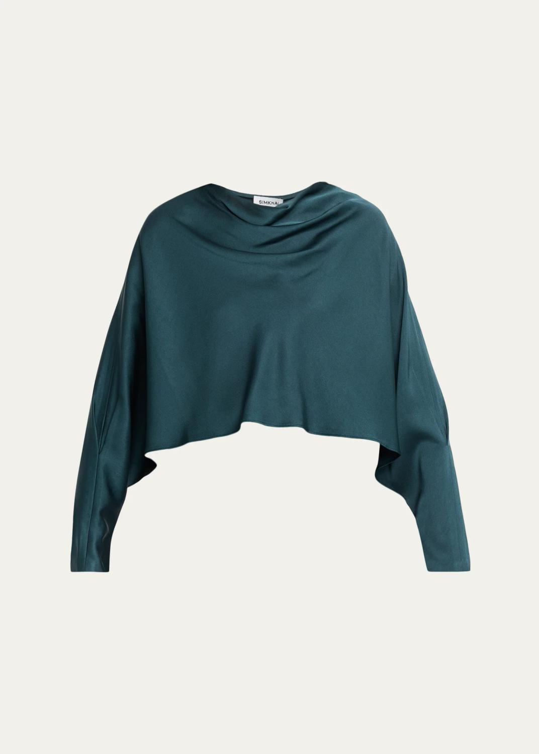 Bearitz Draped Cowl-Neck Satin Top