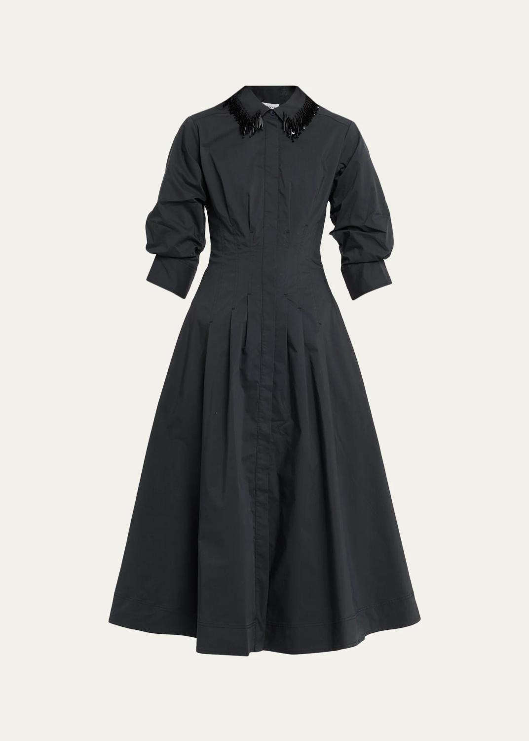Jazz Embellished-Collar Cotton-Blend Midi Shirtdress