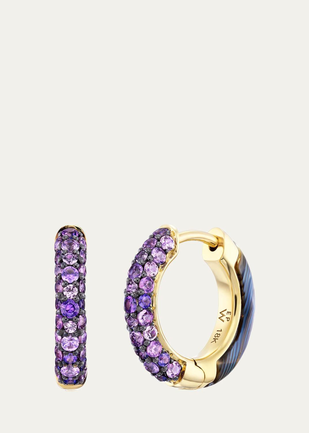 18K Yellow Gold, Sapphire & Abalone Baby Duet Hoop Earrings 18K Yellow Gold, Sapphire & Abalone Baby Duet Hoop Earrings