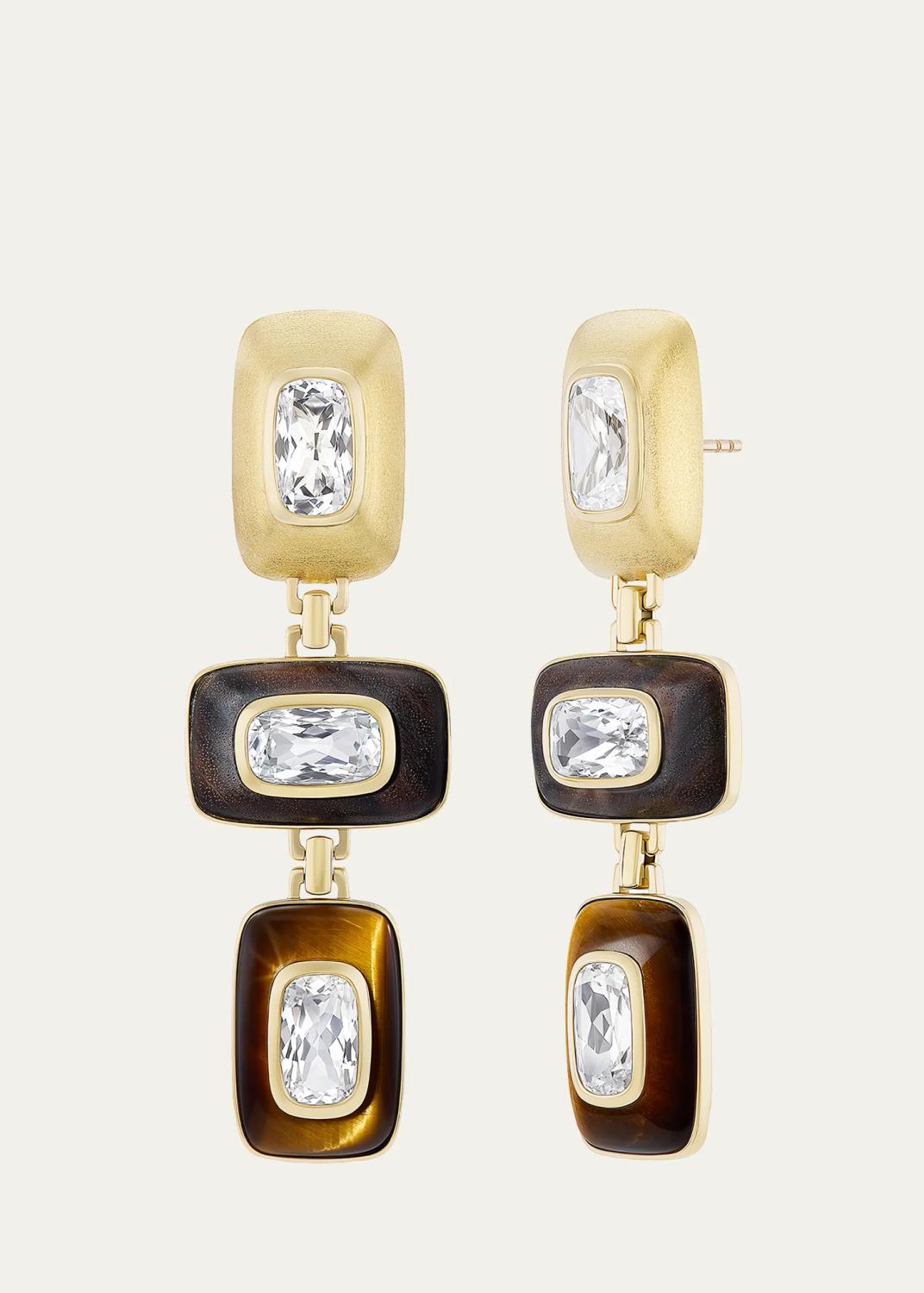 18K Yellow Gold, Tiger's Eye & Topaz Drop Earrings 18K Yellow Gold, Tiger's Eye & Topaz Drop Earrings