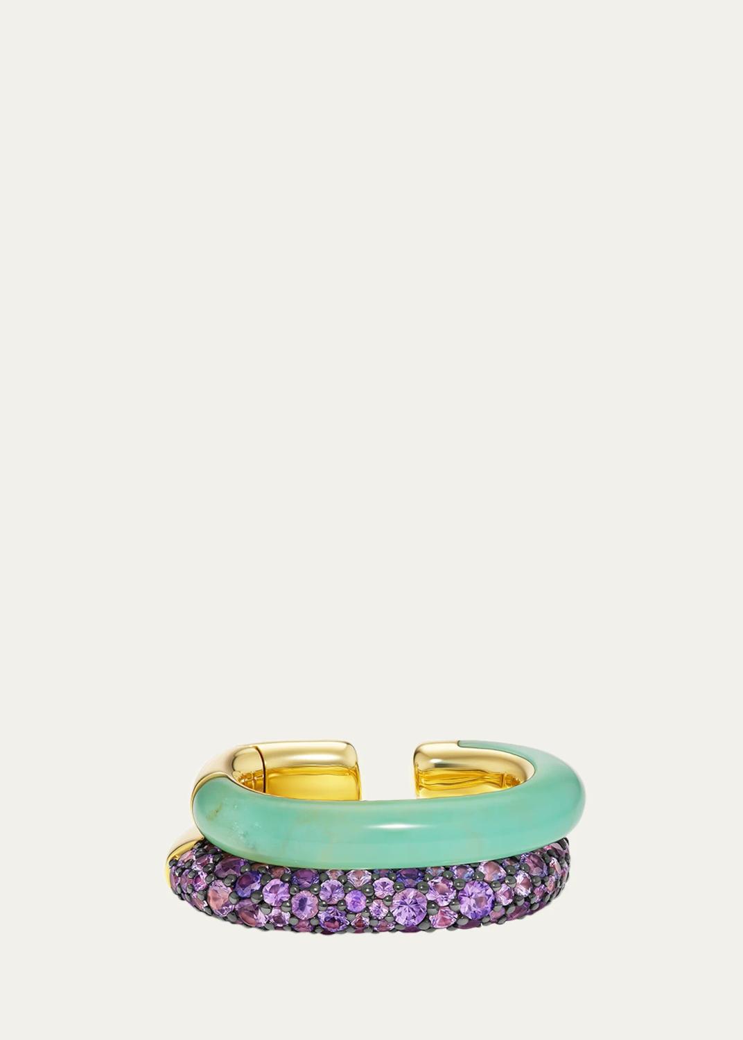 Emily P. Wheeler 18K Yellow Gold, Sapphire, & Chrysoprase Double-Layered Ear Cuff