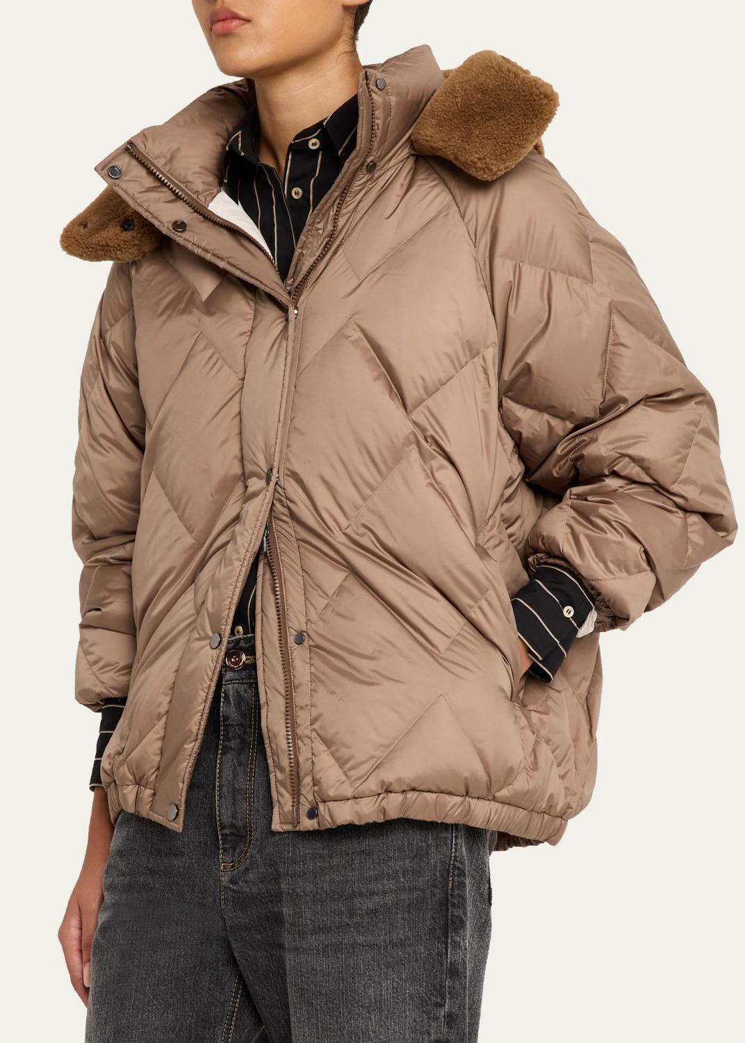 Brunello Cucinelli Superlight Matte Puffer Jacket With Detachable Lamb Shearling Hood | Thumbnail 4 Brunello Cucinelli Superlight Matte Puffer Jacket With Detachable Lamb Shearling Hood | Thumbnail 4