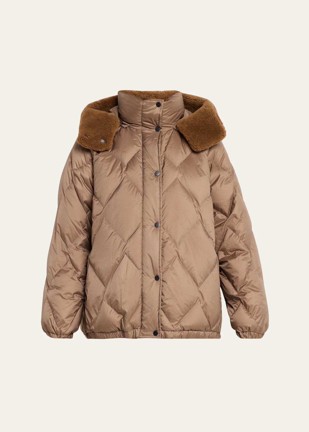 Superlight Matte Puffer Jacket With Detachable Lamb Shearling Hood Superlight Matte Puffer Jacket With Detachable Lamb Shearling Hood