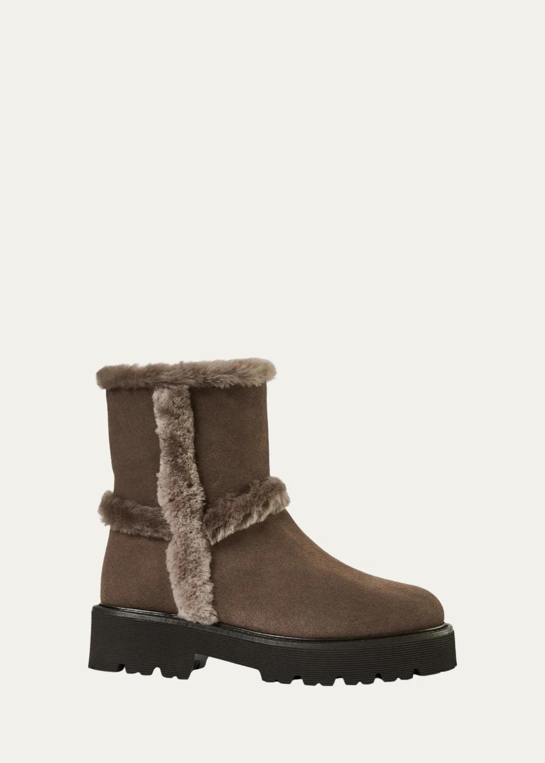 Aquatalia Ella Shearling-Trimmed Waterproof Suede Ankle Boots