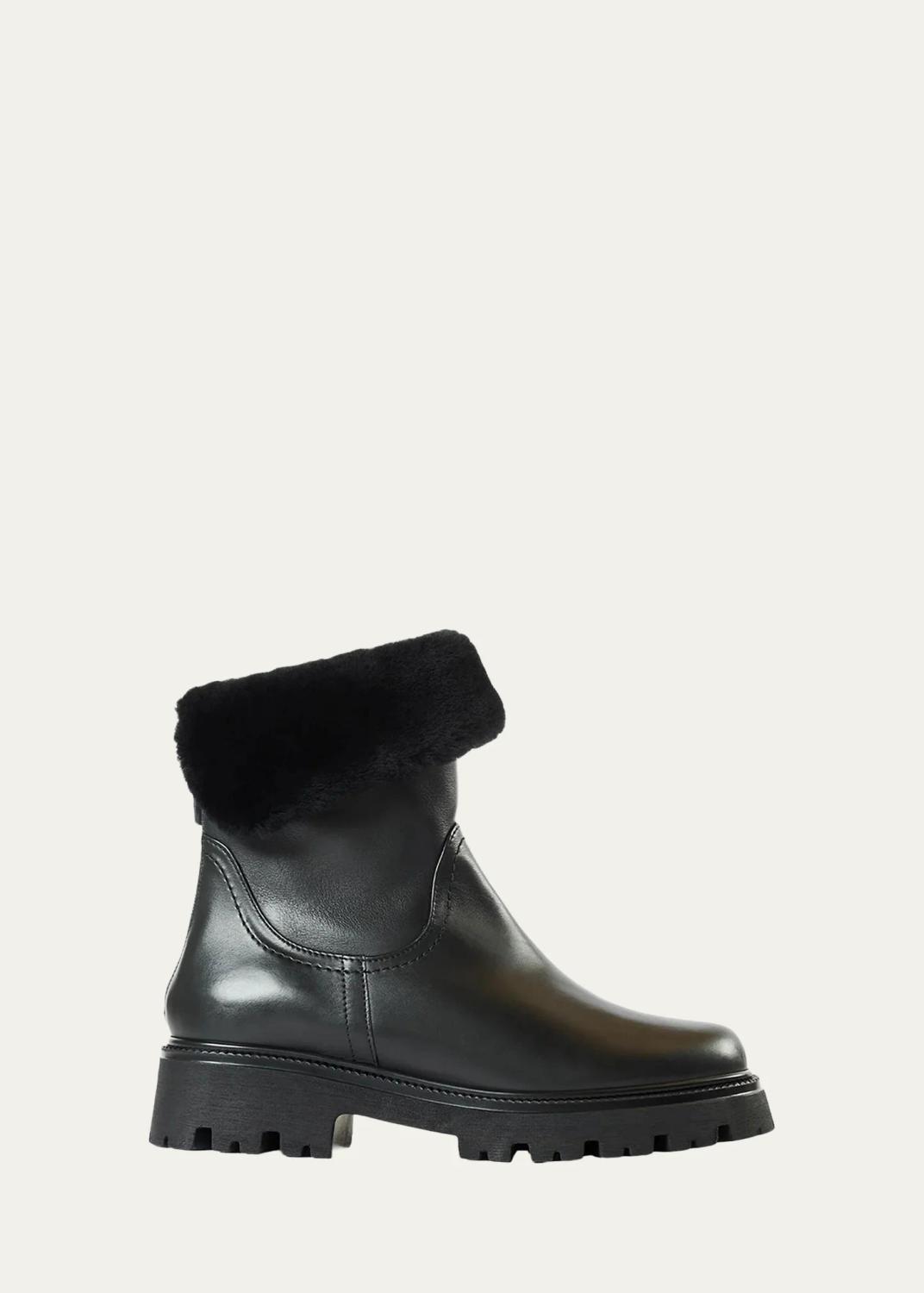 Aquatalia 40mm Mimi Shearling-Lined Waterproof Suede Ankle Boots