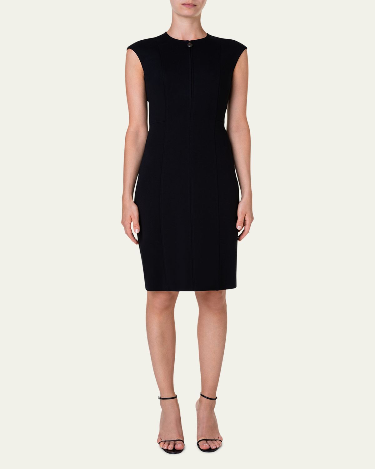 Akris punto Cap-Sleeve Zip-Front Seamed Dress, Black | Thumbnail 2