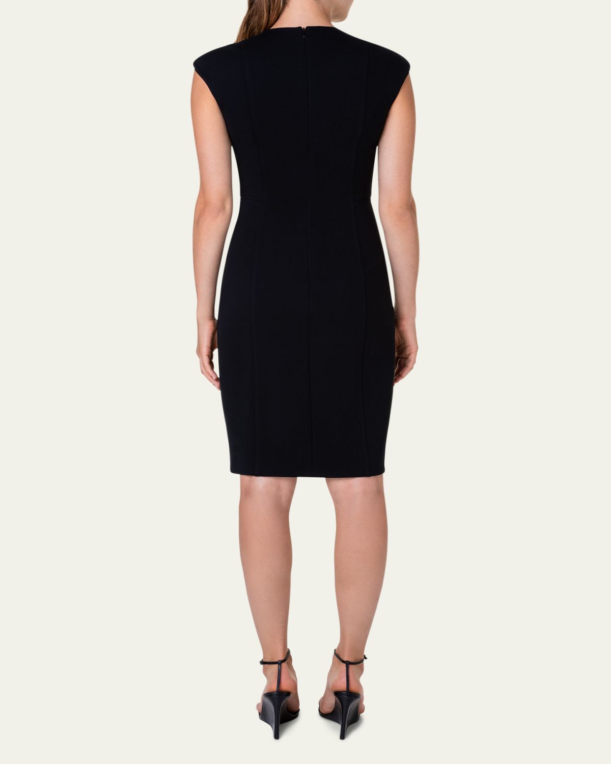 Akris punto Cap-Sleeve Zip-Front Seamed Dress, Black | Thumbnail 3