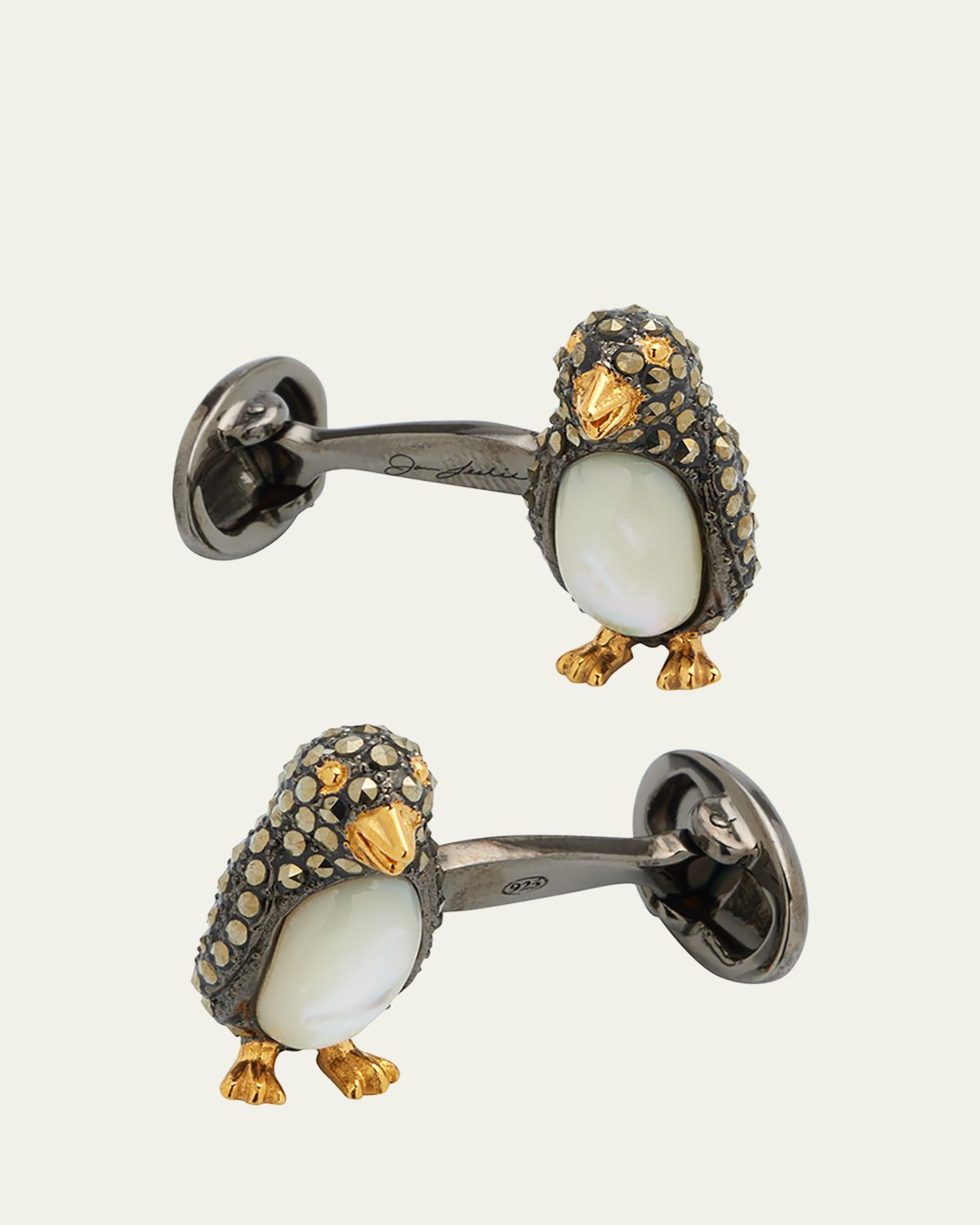 Jan Leslie Marcasite %26 Mother-of-Pearl Penguin Cuff Links