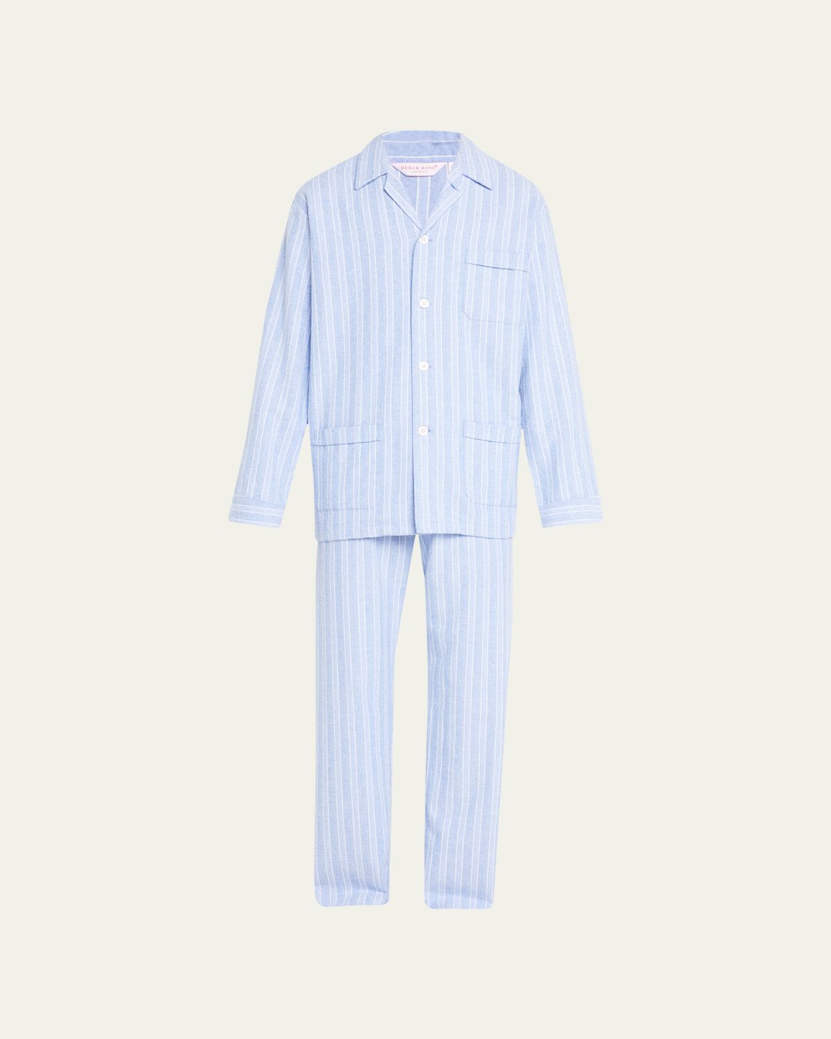 Derek Rose Men's Stripe Flannel 2-Piece Long Pajama Set