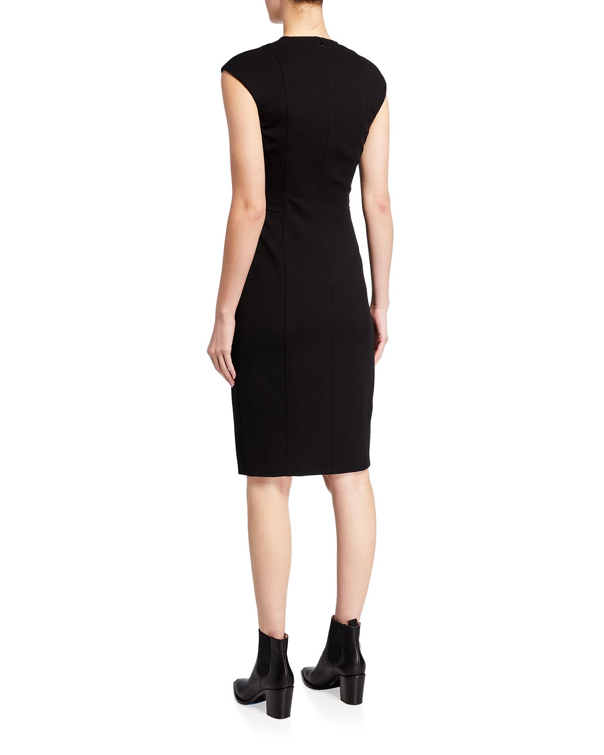 Akris punto Cap-Sleeve Zip-Front Seamed Dress, Black | Thumbnail 6
